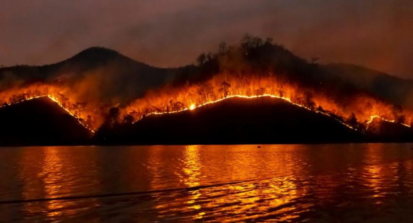 Tourist Greek island, Corfu in flames